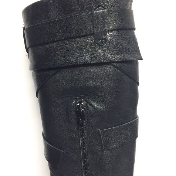 Browns Knee High Leather Boots Heel Straps Black - Picture 5 of 8